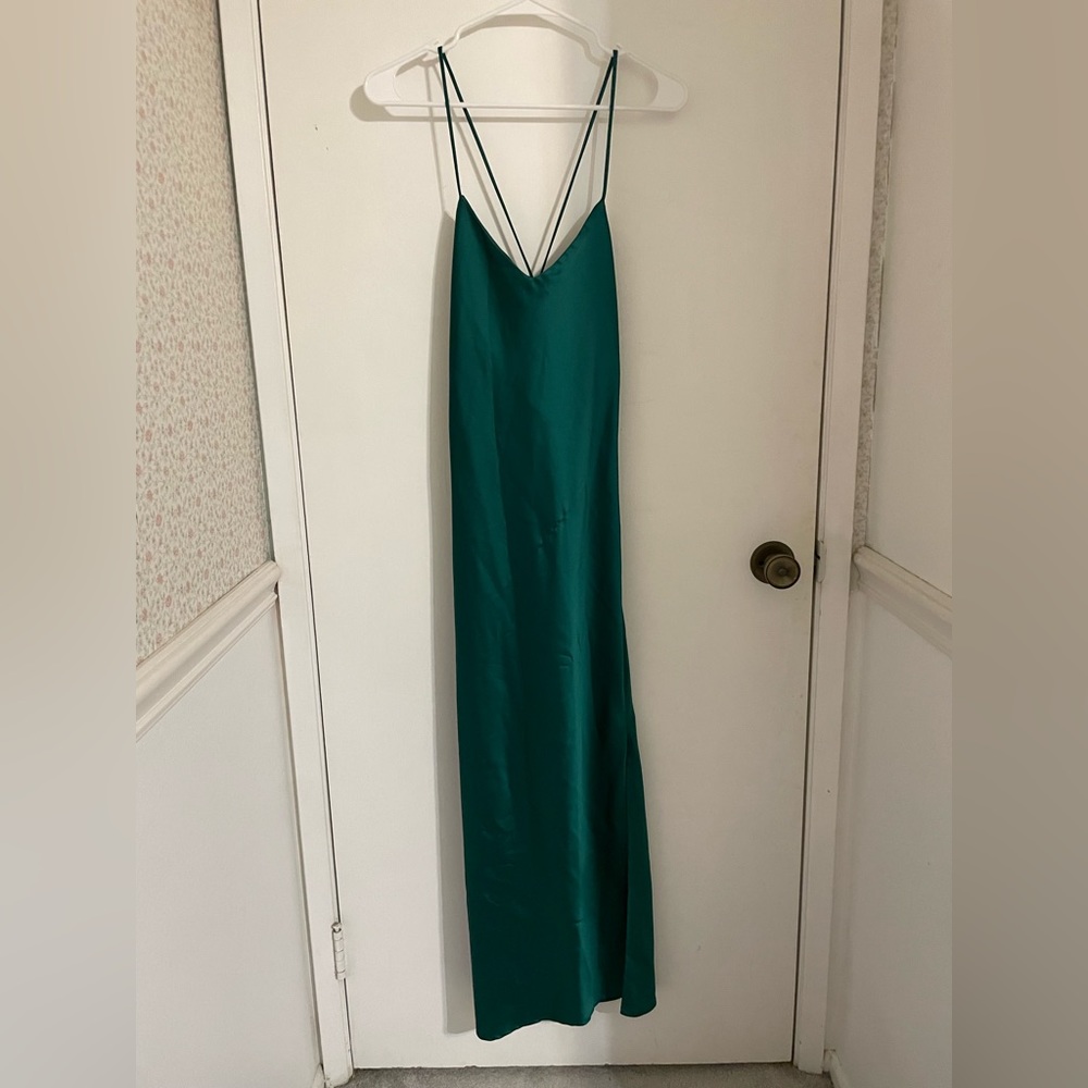 Topshop - Plain Satin Slip Dress - Dark Green - 4